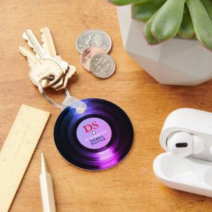 Llavero Grabación de vinilo musical personalizada púrpura