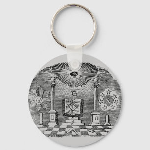 Llavero Grabado Masonic Blockcut del siglo XIX