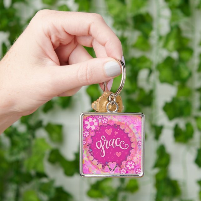 Llavero Grace Inspirador Heart Floral Bonito rosa (Mano)