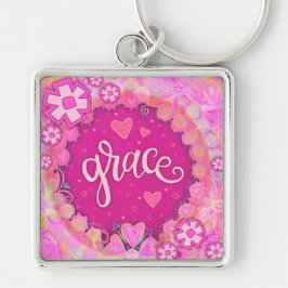 Llavero Grace Inspirador Heart Floral Bonito rosa