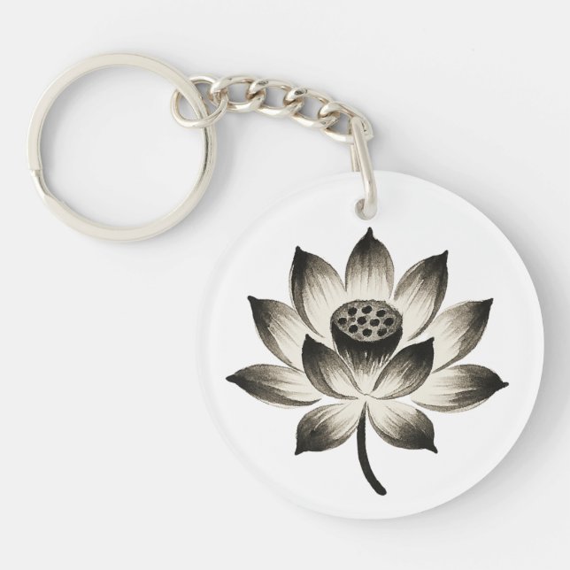 Llavero Graceful Lotus - Flor de pincel de tinta sobre (Frente)