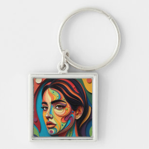 Llavero Gracia Cromática – Retrato moderno de corte de pap