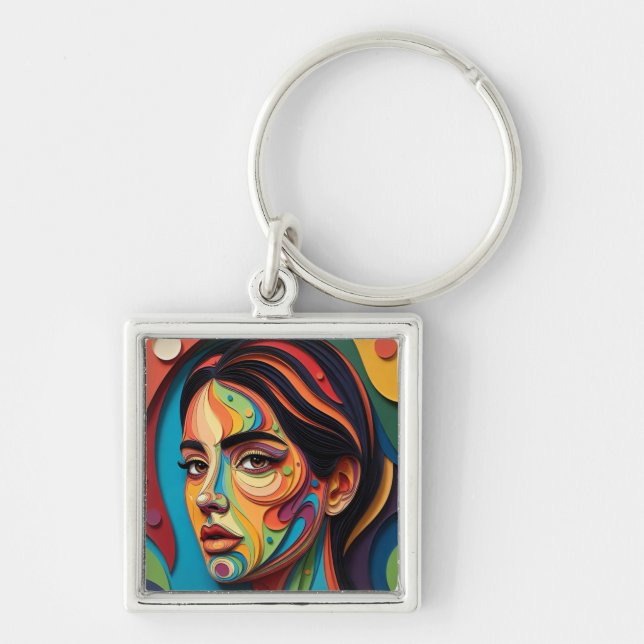 Llavero Gracia Cromática – Retrato moderno de corte de pap (Frente)