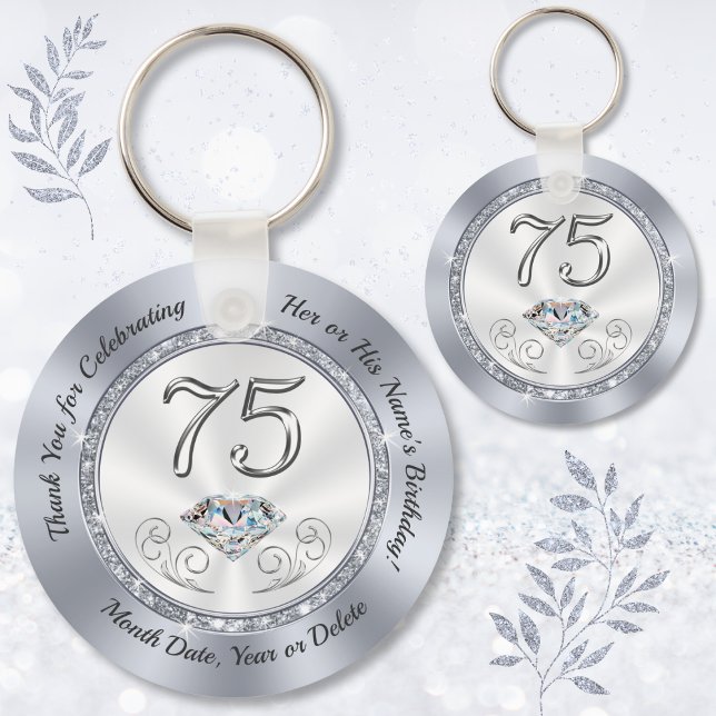 Llavero Gracias, favores por 75º cumpleaños, 75º DIAMANTE (Favors for 75th Birthday. Diamond Jubilee Birthday Ideas. Personalised, 75th birthday souvenirs.)