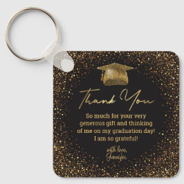 Llavero gracias graduación oro negro purpurina lujo