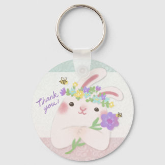 Llavero Gracias: Ilustración de Conejo con Flores