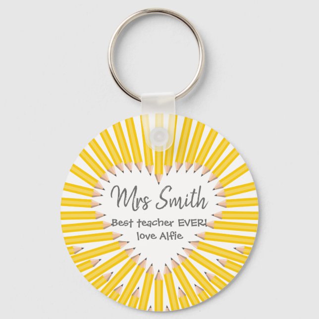 Llavero Gracias maestro gran regalo de lápiz amarillo cora (Anverso)