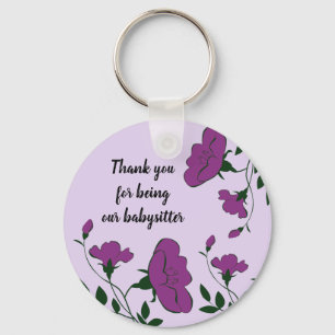 Llavero Gracias Niñera Flor Floral Morada Bonita