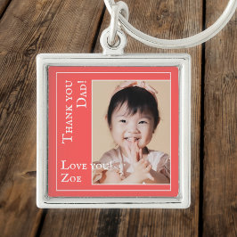 Llavero Gracias papá en rojo y blanco, foto y nombre