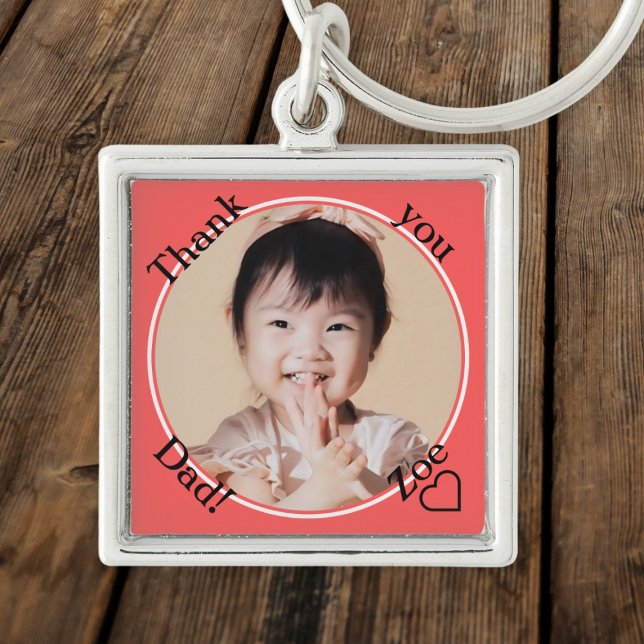 Llavero Gracias papá en rojo y redondo, foto y nombre (Subido por el creador)