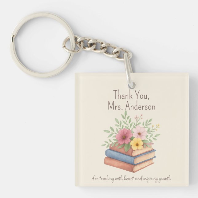 Llavero Gracias Profesor - Libros y flores acuáticas - (Frente)