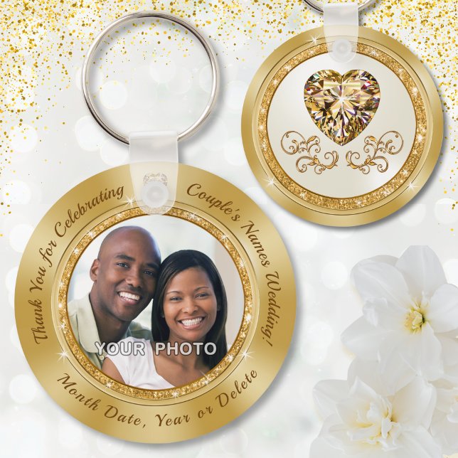Llavero Gracias regalos para Bodas invitados Ideas. Foto (Photo Wedding Favors. Personalised Wedding Favours with Couple's Picture. Golden Anniversary Favors.)
