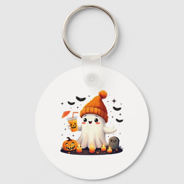 Llavero Graciosa Halloween dulce fantasma que bebe café de (Anverso)