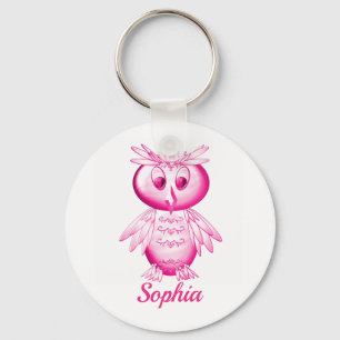Llavero Graciosa Lechuza Rosa Personalizada Niños