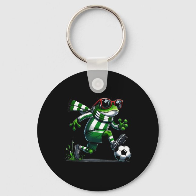 Llavero Graciosa rana de fútbol de rana de animal jugando  (Anverso)