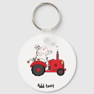 Llavero Graciosa vaca de granja en tractor personalizado