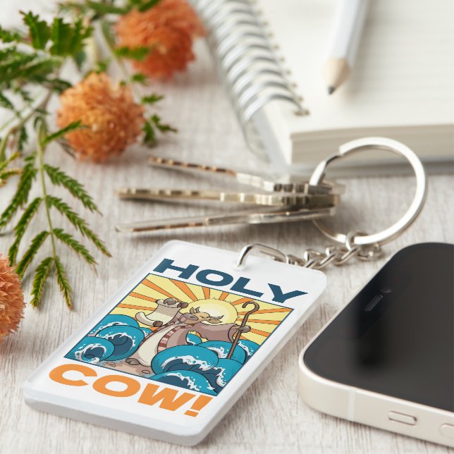 Llavero ¡Graciosa vaca Santa! Personalizado de animales de (Frente Derecha)