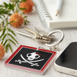Llavero Gracioso Black White Jolly Kitty Pirate Skull Bone