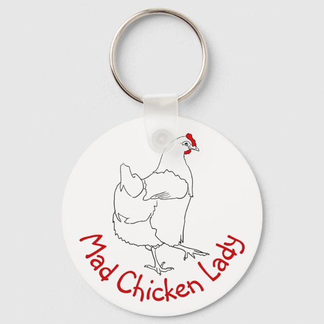 Llavero Gracioso dibujo animado de una dama de pollo loca (Anverso)