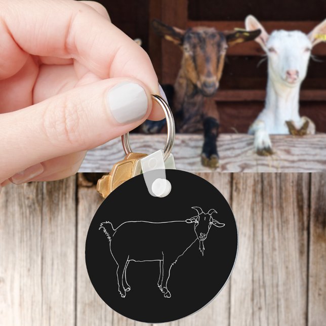 Llavero Gracioso dibujo de una cabra corta simple y extrav (Simple goat drawing farm animal line art black and white keyring )