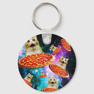 Llavero Gracioso gatito de pizza espacial