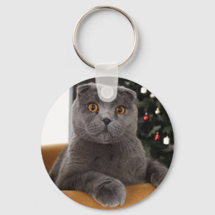 Llavero Gracioso gato británico y árbol de navidad