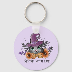 Llavero Gracioso Gato De Brujas   Halloween floral