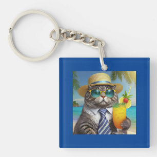 Llavero Gracioso gato Guay y bebida tropical