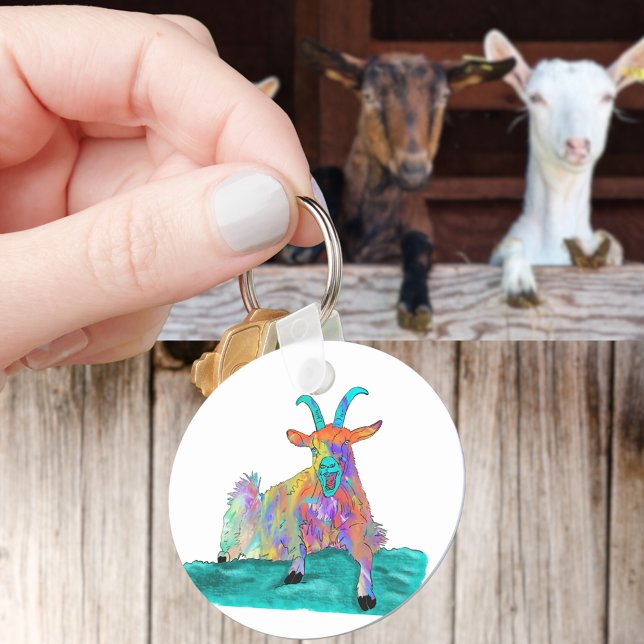 Llavero Gracioso grito de arte animal en la granja de cabr (Funny screaming goat colorful farm animal art keyring)