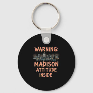 Llavero Gracioso Madison Wisconsin Noche Skyline Vintage P