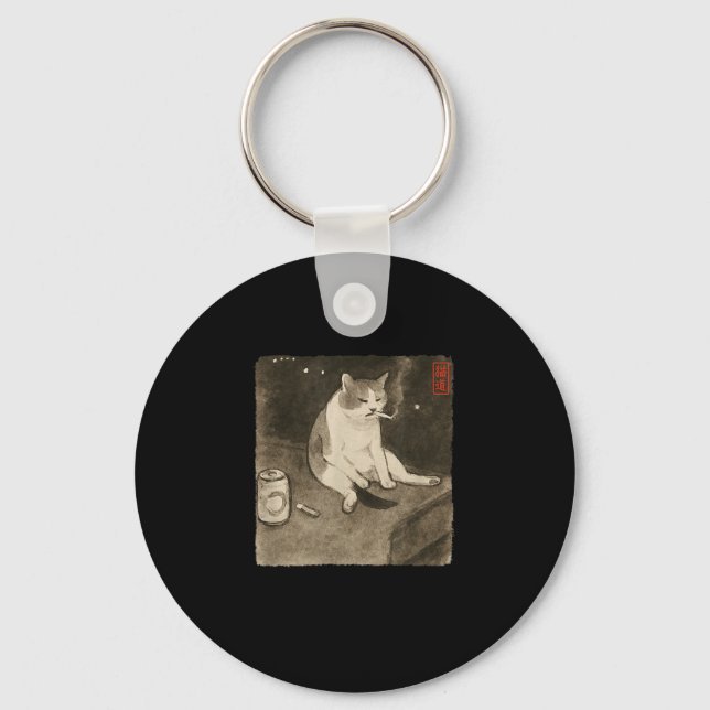 Llavero Gracioso meme de fumar un gato triste kit de arte  (Anverso)