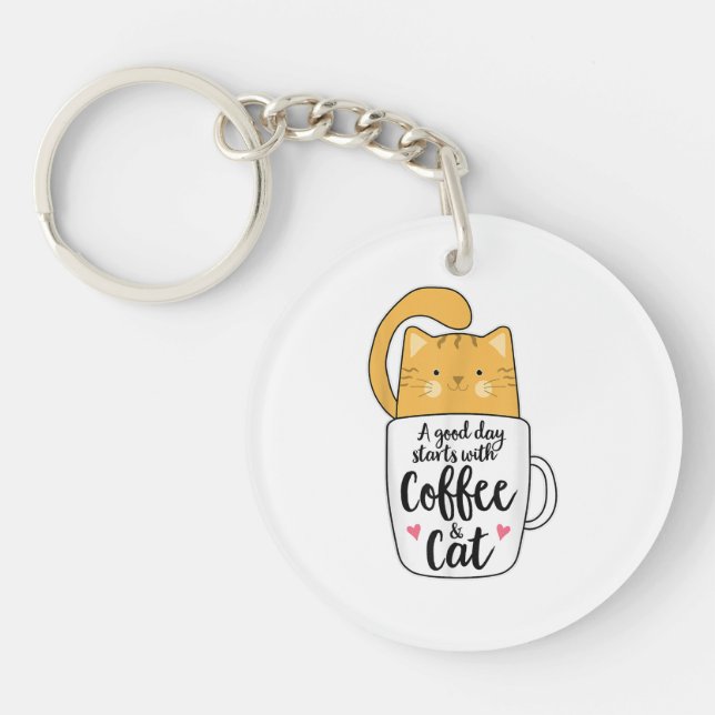 Llavero Gracioso Naranja Cat Coffee Mug Cat Lover (Frente)