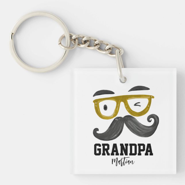 Llavero Gracioso Personalizado del abuelo de gafas amarill (Frente)