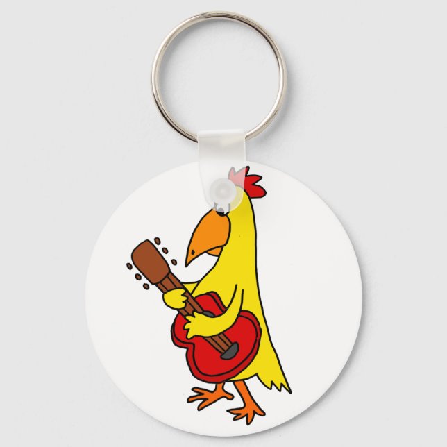 Llavero Gracioso Pollo Amarillo Tocando Guitarra (Anverso)