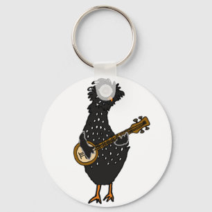 Llavero Gracioso pollo polaco tocando arte banjo