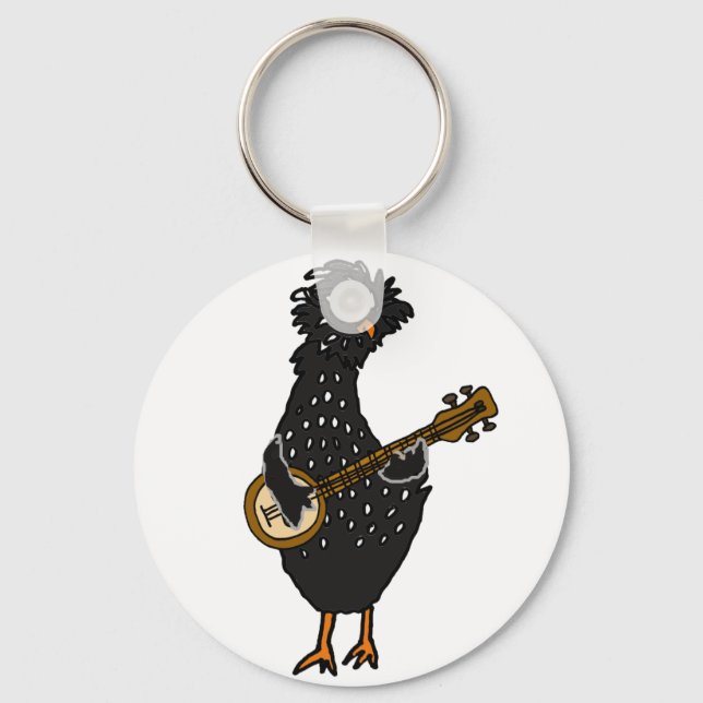 Llavero Gracioso pollo polaco tocando arte banjo (Anverso)
