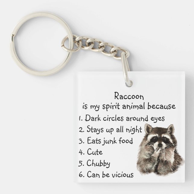 Llavero Gracioso Raccoon Spirit Animal Humor Cute acuarela (Frente)