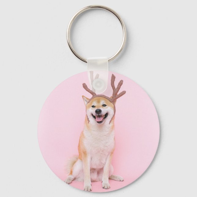 Llavero gracioso shiba inu vestido con navidades disfraz d (Anverso)