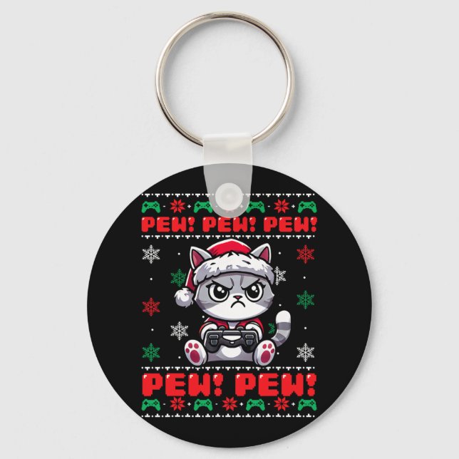 Llavero Gracioso videojuego Cat Gamer Pew Navidades a niño (Anverso)
