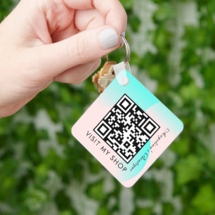 Llavero Gradiente de código QR de negocio Pastel monograma
