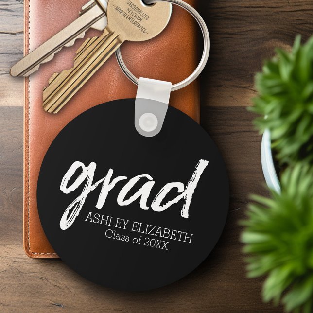Llavero Grado negro moderno de moda Personalizado de gradu (Personalized Keychain - Graduation Party Favor)