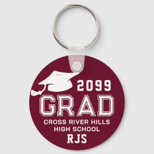 Llavero Graduación Burgundy Maroon GRAD Cap Personalizado