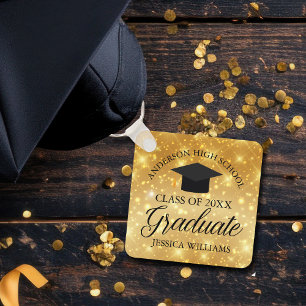 Llavero Graduación Chic Brillante Dorado Personalizada Gra