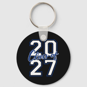 Llavero Graduación Cl de 2027 Varsity Blanco con Azul Mari