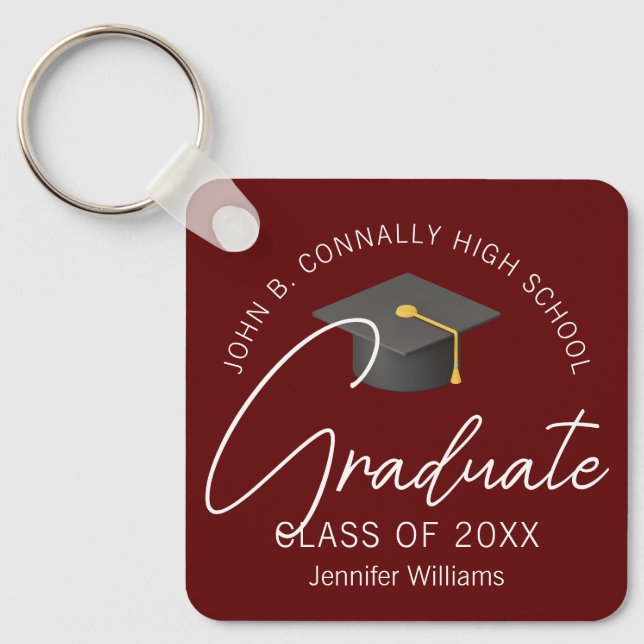 Llavero Graduación de Borgoña moderna Personalizado 2025 (Anverso)