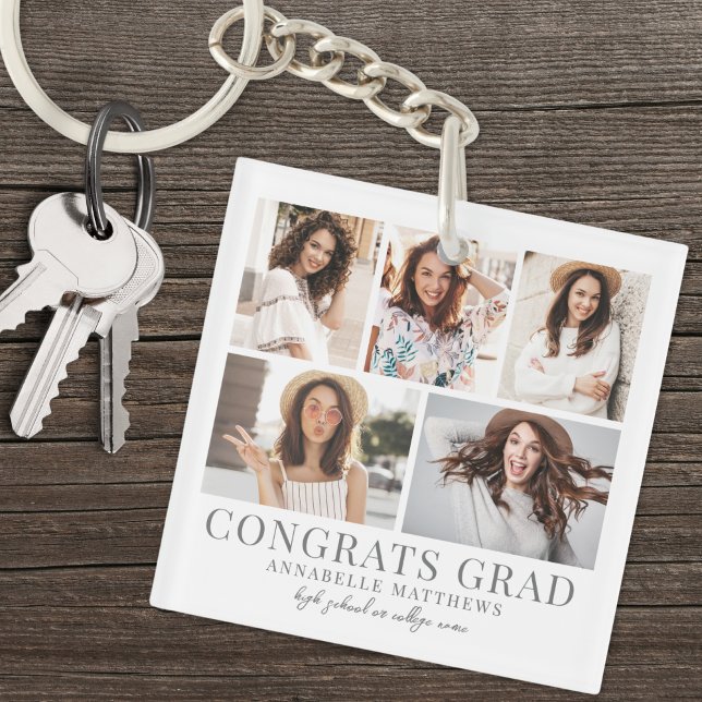 Llavero Graduación de Collage de fotos de grado (Graduate Photo Collage Graduation Keychain)