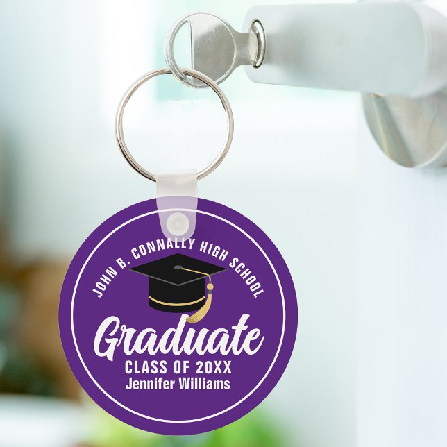 Llavero Graduación de Graduado Blanco Morado Personalizado (Subido por el creador)