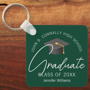 Llavero Graduación de Graduado Verde Oscuro Personalizado 