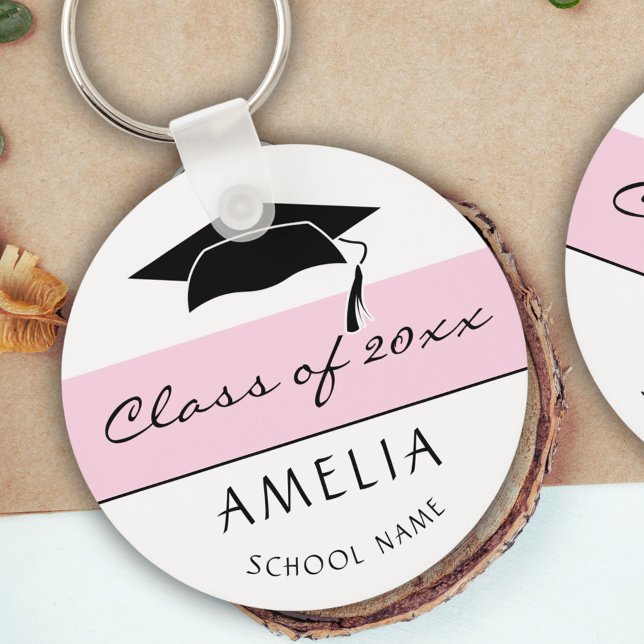 Llavero Graduación de la clase rosa moderna y del nombre d (Subido por el creador)
