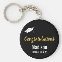 Llavero Graduación de oro y blanco negro personalizado